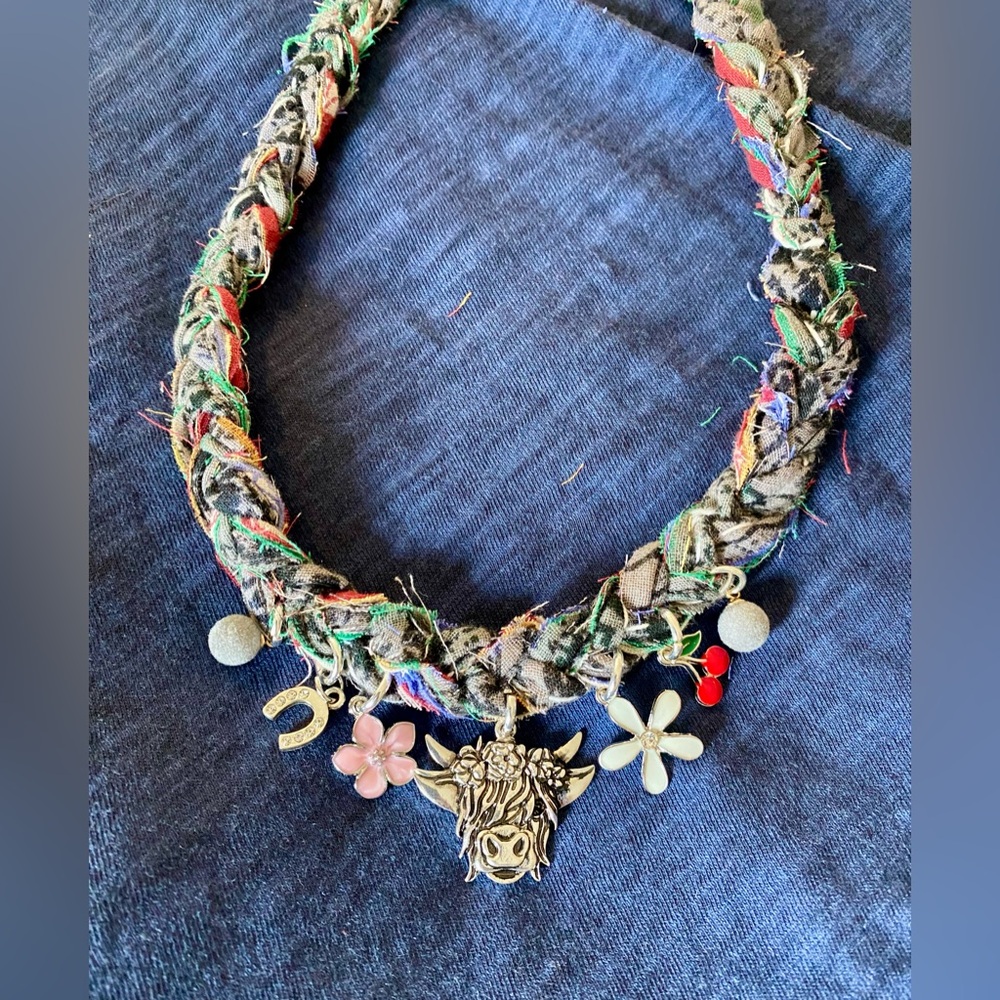 One of a kind handmade Kantha charm necklace